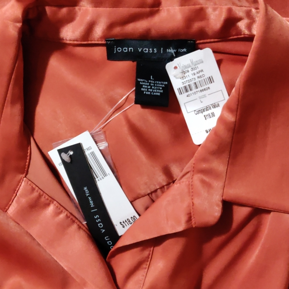 Joan Vass NY Coral satiny collared shirt dress - Picture 6 of 7